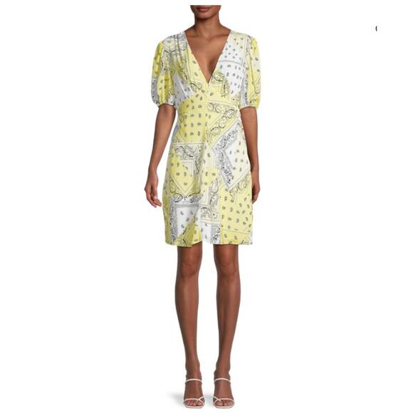 Staud Dress Womens 2 Milla Printed Mini Yellow Bandana Patchwork Boho Chic Retro - Picture 1 of 13